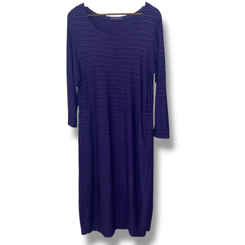 Cut Loose Purple Black Stripe Long Sleeve Maxi Dress Pockets M Lagenlook Texture